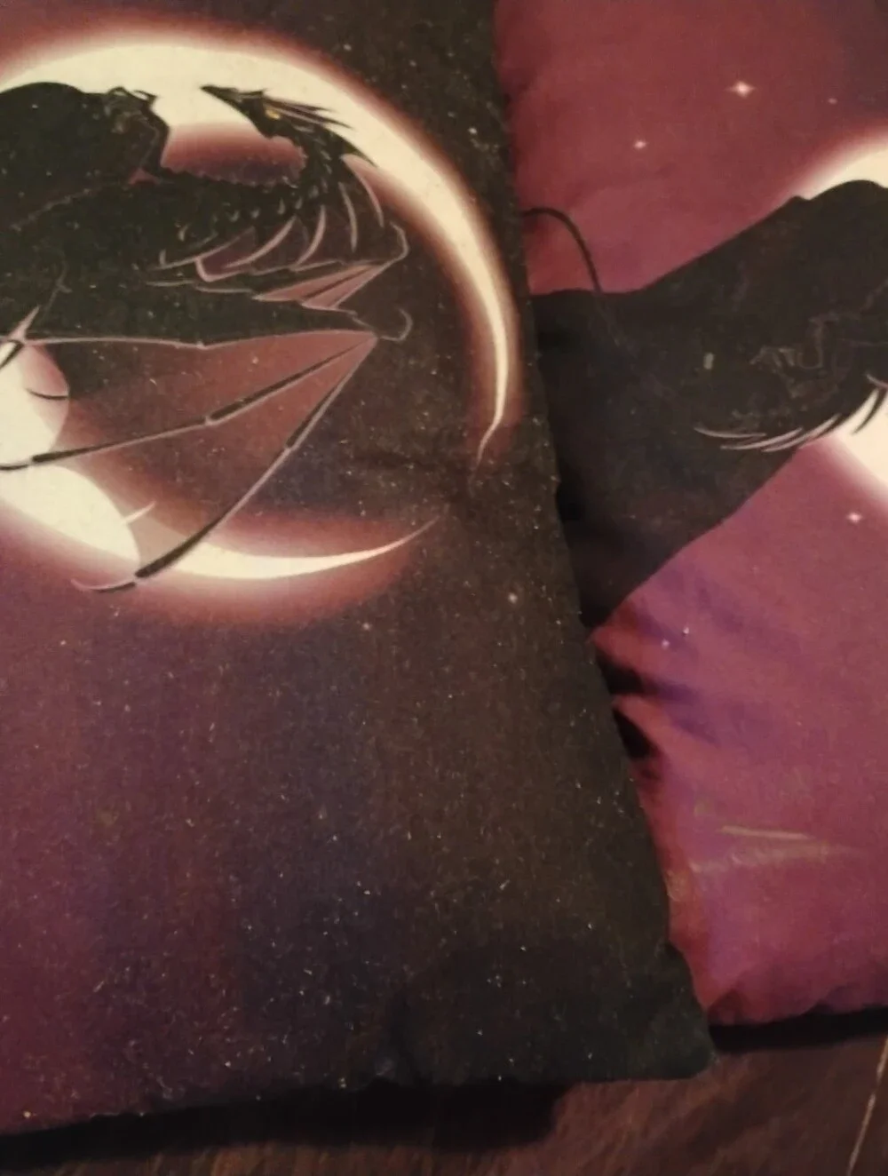 Pair of Dragon Crescent Moon Throw Pillows - Starry Night Sky Design